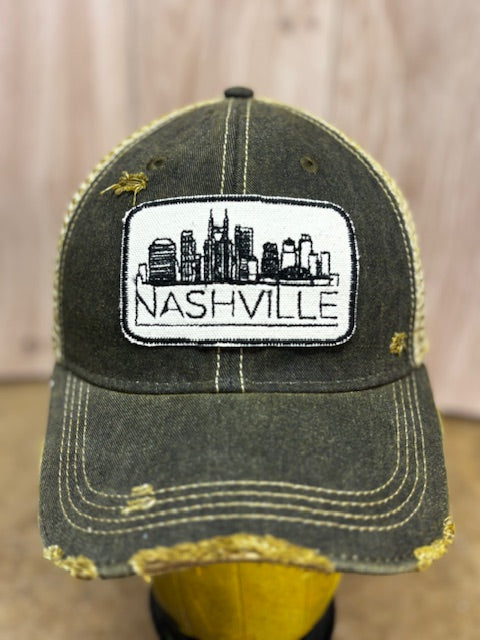 Nashville Skylinedistressed Trucker Hat